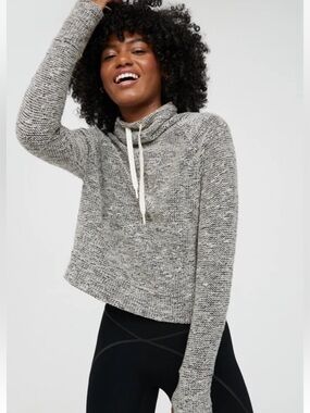 Aerie Offline Snowday Mock-Neck Boxy Sweatshirt Marled Black & White small